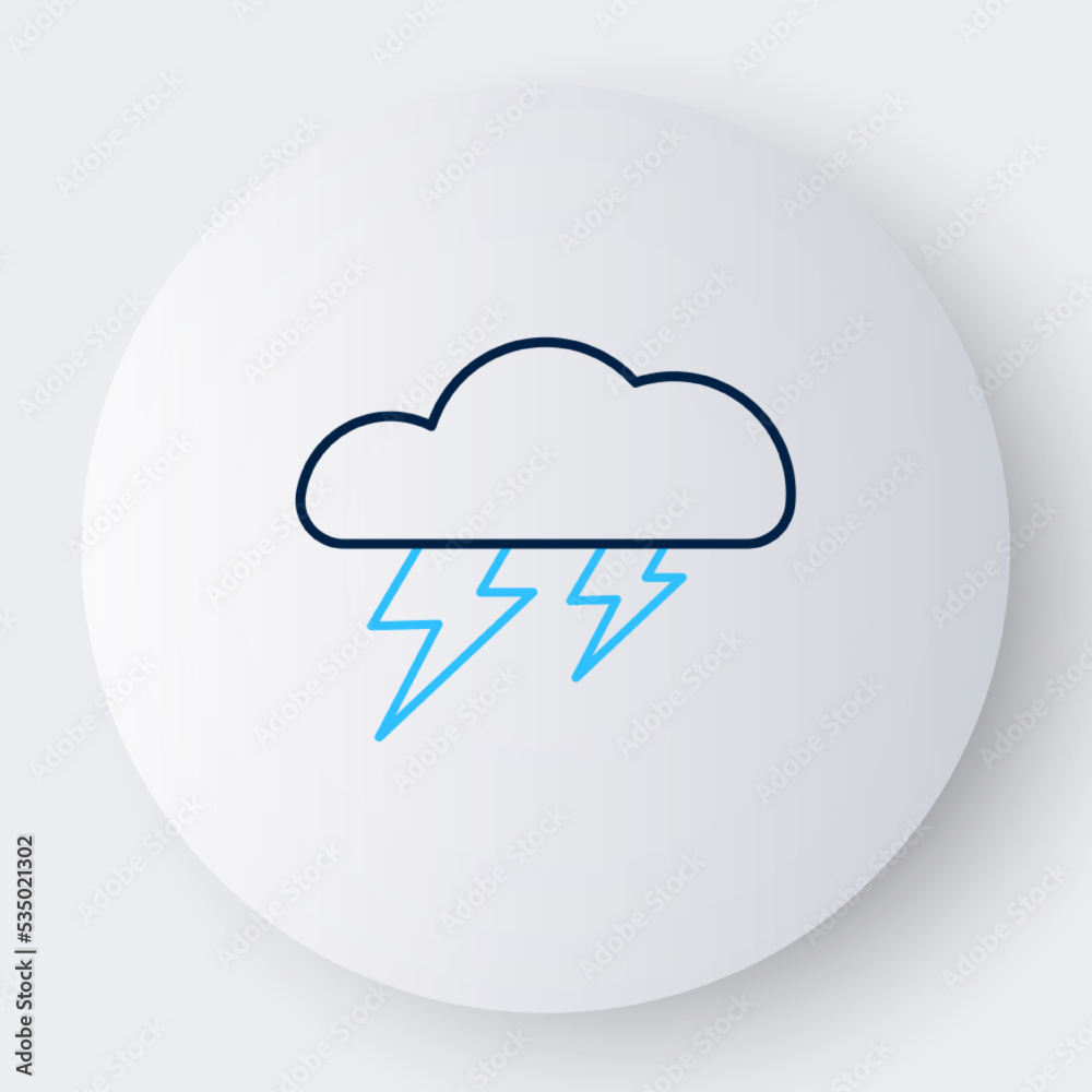 Line Storm icon isolated on white background. Cloud and lightning sign. Weather icon of storm. Colorful outline concept. Vector Line Storm icon isolated on white background. Cloud and lightning sign. Weather icon of storm. Colorful outline concept. Vector