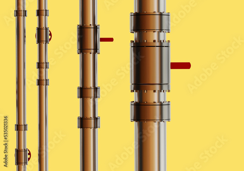 Steel pipes background. Yel...
