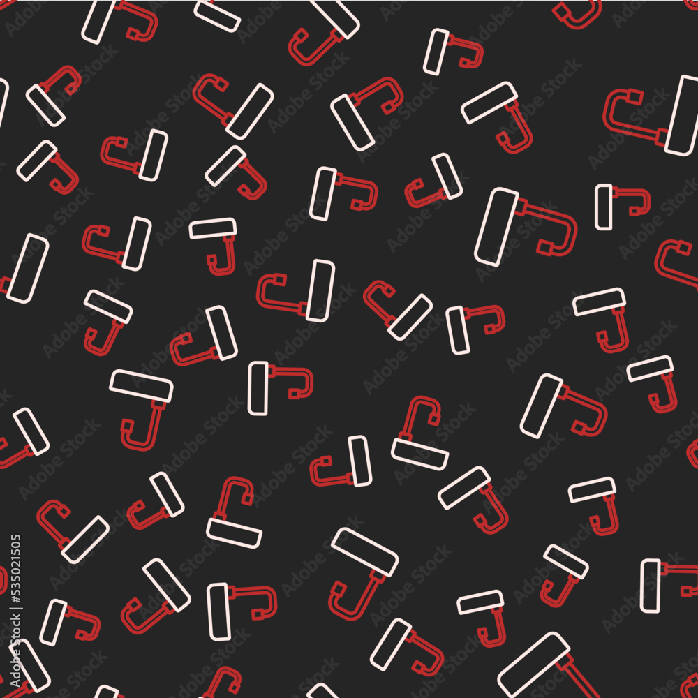 Line Washbasin with water tap icon isolated seamless pattern on black background. Vector Line Washbasin with water tap icon isolated seamless pattern on black background. Vector