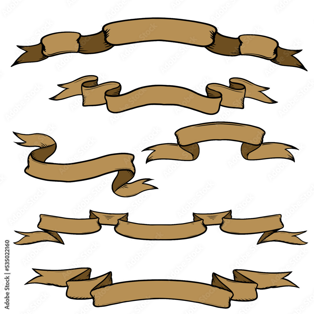 six retro hand drawn ribbon illustrations for logo design. six retro hand drawn ribbon illustrations for logo design.