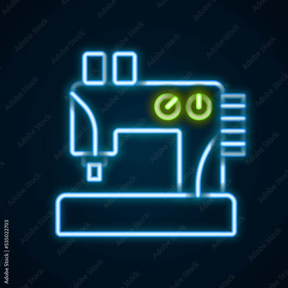 Glowing neon line Sewing machine icon isolated on black background. Colorful outline concept. Vector Glowing neon line Sewing machine icon isolated on black background. Colorful outline concept. Vector