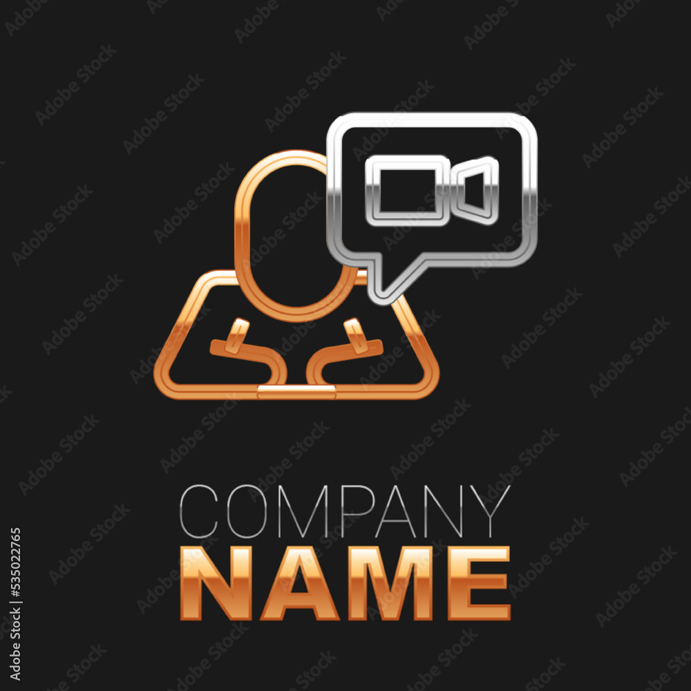 Line Video chat conference icon isolated on black background. Online meeting work form home. Remote project management. Colorful outline concept. Vector