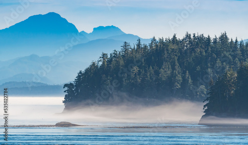 Foggy Morning coastal landscape in the North Pacific, British Columbia, Canada