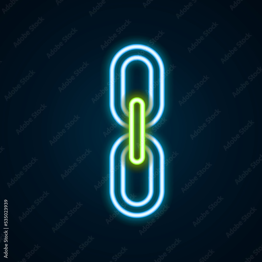 Glowing neon line Chain link icon isolated on black background. Link single. Hyperlink chain symbol. Colorful outline concept. Vector Glowing neon line Chain link icon isolated on black background. Link single. Hyperlink chain symbol. Colorful outline concept. Vector