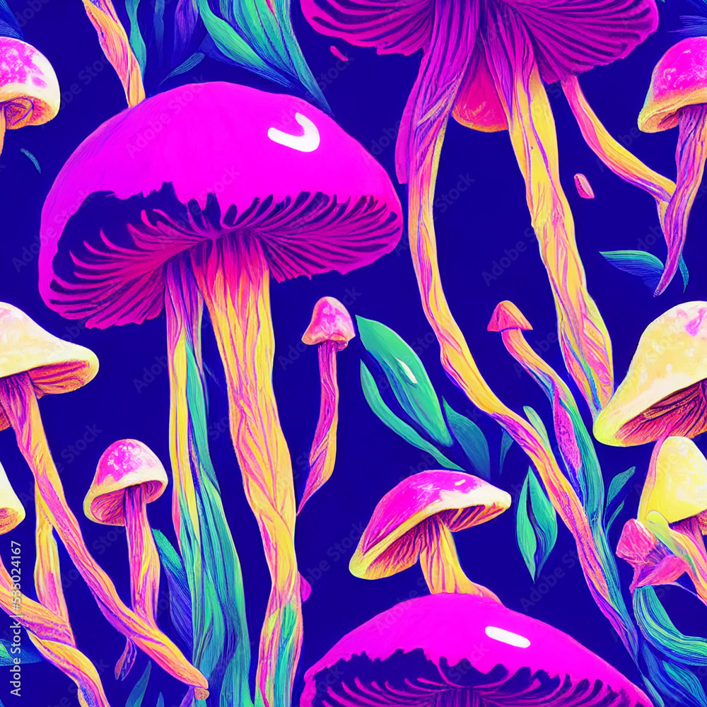 psychedelic mushrooms, seamless pattern psychedelic mushrooms, seamless pattern