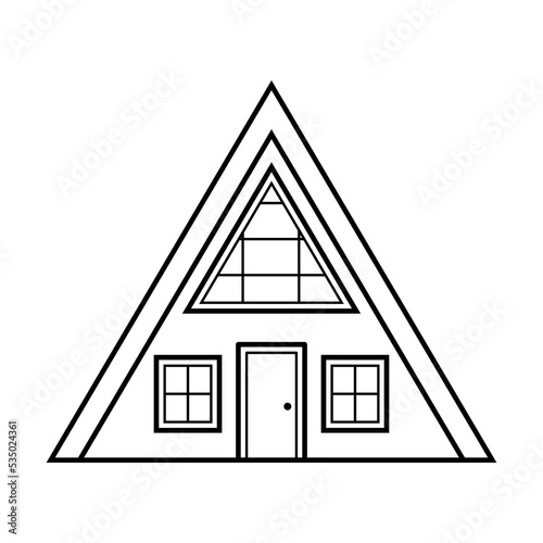 A-frame house. Doodle sketch icon of tiny cozy home. Isolated vector illustration.
