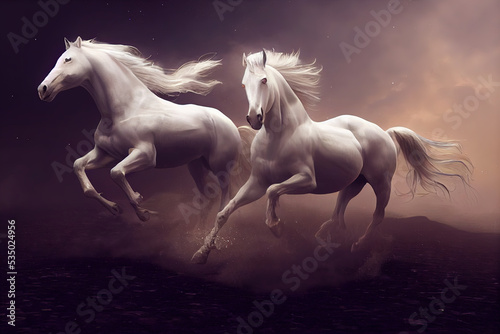 White horse galloping