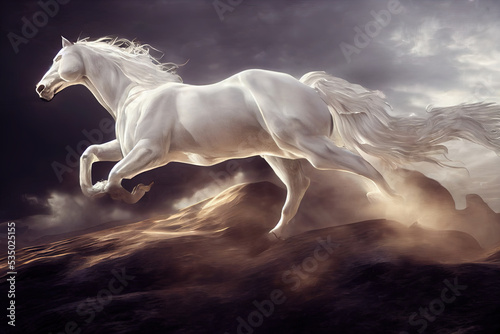 White horse galloping photo