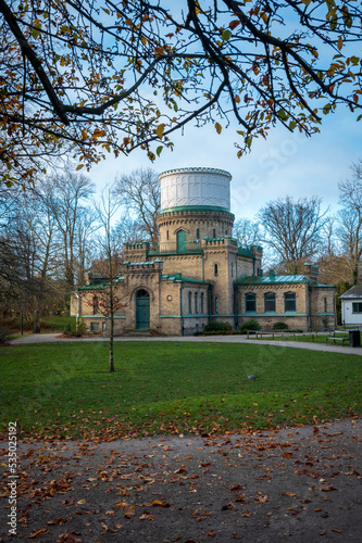 The historical observatory in the park Stadsparken in Lund Sweden on a cold autumn day photo