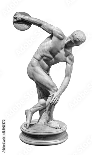 Ancient Discobolus or Discus Thrower statue isolated photo