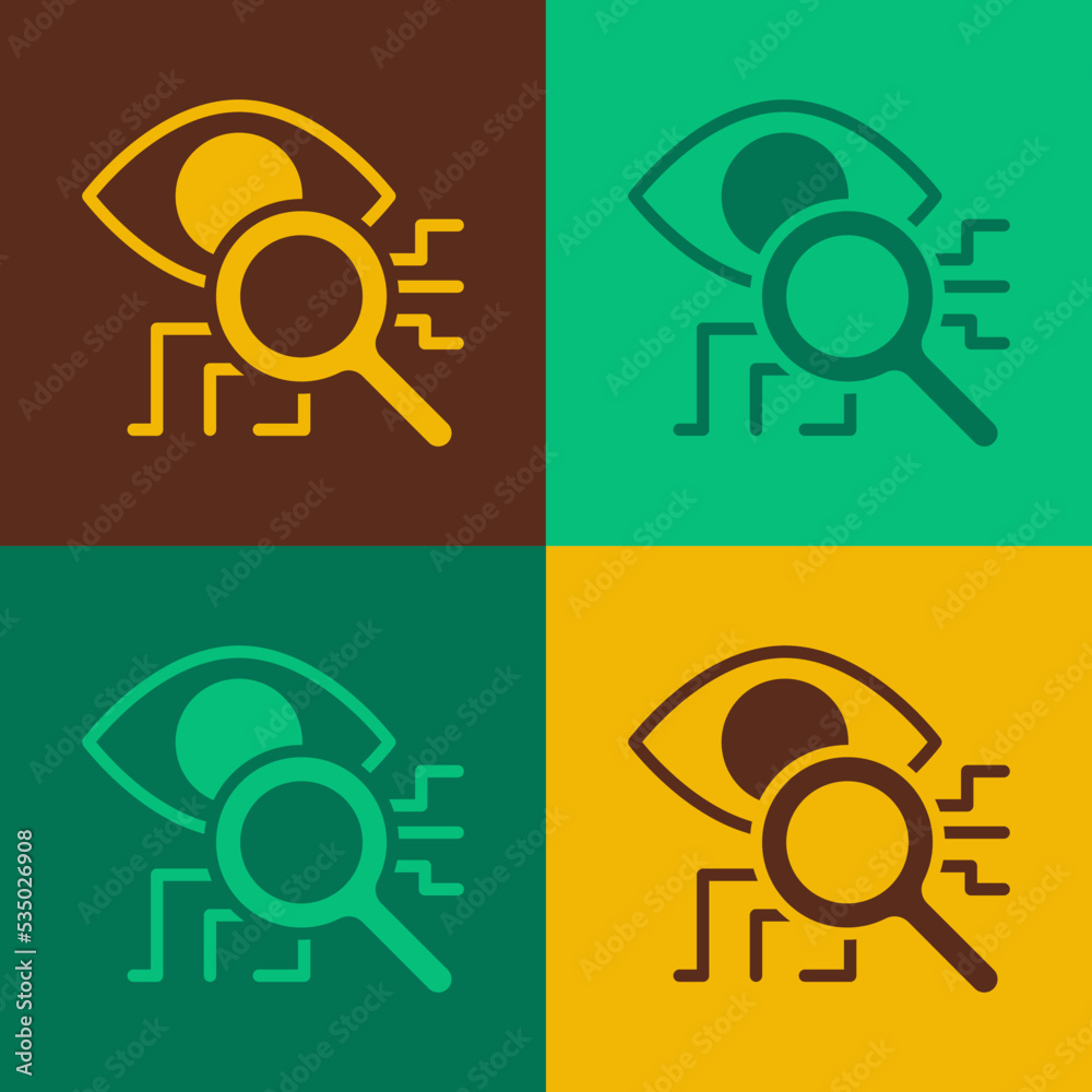 Pop art Eye scan icon isolated on color background. Retinal scan. Scanning eye. Security check symbol. Cyber eye sign. Vector Pop art Eye scan icon isolated on color background. Retinal scan. Scanning eye. Security check symbol. Cyber eye sign. Vector