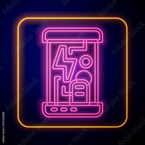 Glowing neon Futuristic cryogenic capsules or containers icon isolated on black background. Cryonic technology for humans or cryogenic chamber. Vector
