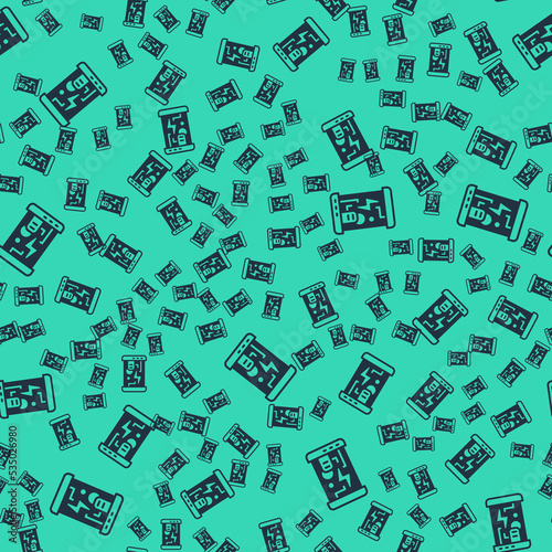 Black Futuristic cryogenic capsules or containers icon isolated seamless pattern on green background. Cryonic technology for humans or cryogenic chamber. Vector
