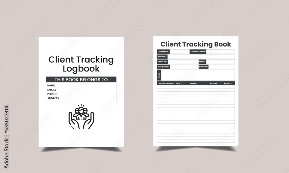 Client Tracking log book KDP Interior design. Printable logbook