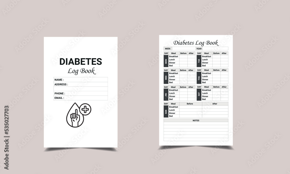 Diabetes Log Book KDP Interior design. Printable logbook Stock Vector ...