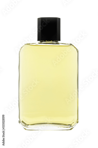 Bottle of masculine cologne perfume with cap for mockup