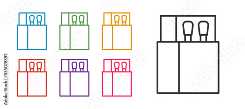Set line Open matchbox and matches icon isolated on white background. Set icons colorful. Vector