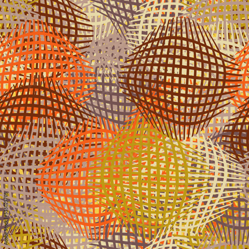 Seamless grid pattern with colorful grunge  checkered salient round elements