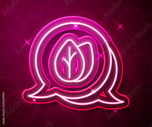 Glowing neon line Leaf icon isolated on red background. Leaves sign. Fresh natural product symbol. Vector