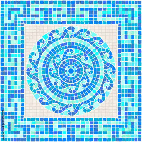 Mosaic tile in aquamarine colors. For ceramics, tiles, ornaments, backgrounds and other projects.