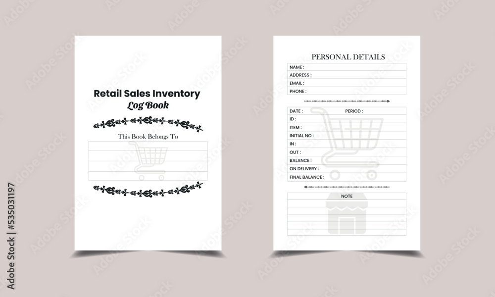 Retail Sales Inventory log book KDP Interior design. Printable logbook