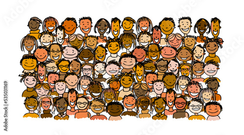 Group of people, community. Social network. Team of employees. Sketch for you...