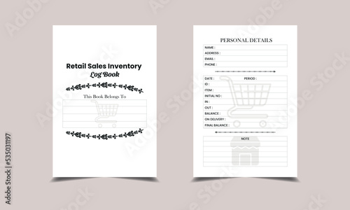 Retail Sales Inventory log book KDP Interior design.  Printable logbook