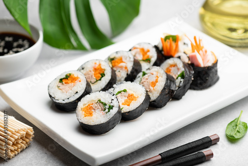 Fotografie Gimbap or kimbap, korean rolls, traditional dish, selective focus