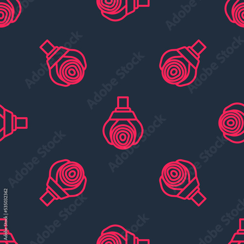 Red line Grapple crane grabbed a log icon isolated seamless pattern on black background. Forest industry. Industrial crane for lumber trunk wood production. Vector