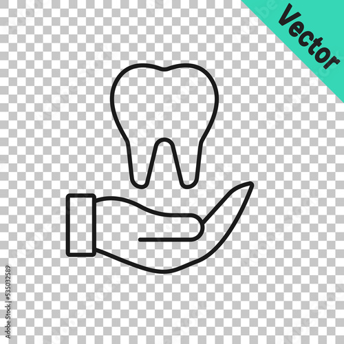 Black line Tooth icon isolated on transparent background. Tooth symbol for dentistry clinic or dentist medical center and toothpaste package. Vector