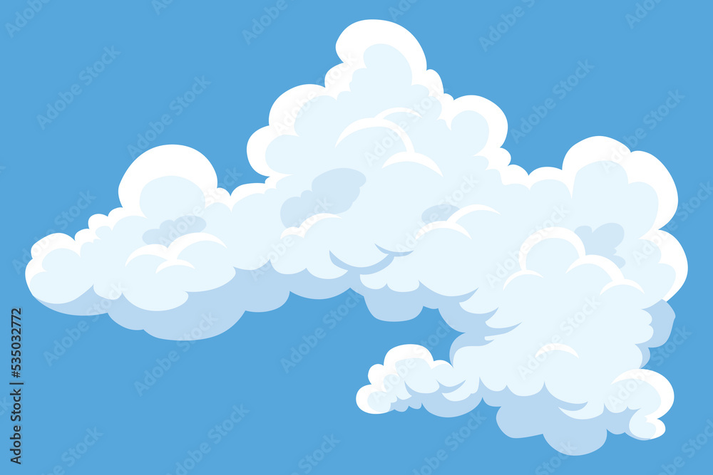 Cartoon clouds. Abstract white cloudscape icon symbol. Vector cloudy landscape or simplicity nature aerial panorama. Round shapes in flat style