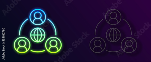 Glowing neon line Meeting icon isolated on black background. Business team meeting, discussion concept, analysis, content strategy. Presentation conference. Vector