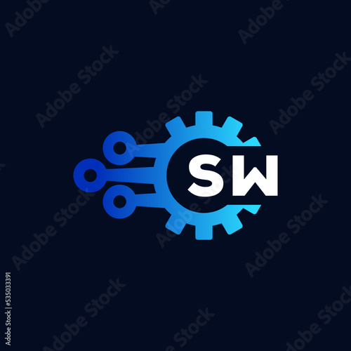 Initial SW Modern gear logo template logo icon Vector Image