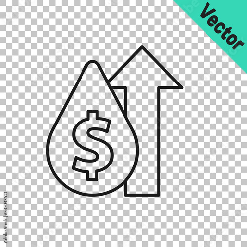 Black line Oil price increase icon isolated on transparent background. Oil industry crisis concept. Vector