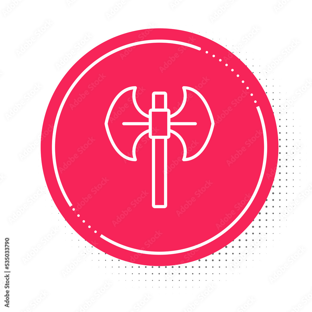 Fototapeta premium White line Medieval poleaxe icon isolated on white background. Red circle button. Vector