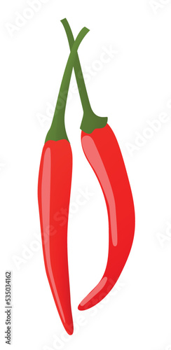 Two red peppers bird's eye chili, Bird's eye chili, Bird's chili or Thai Thai pepper