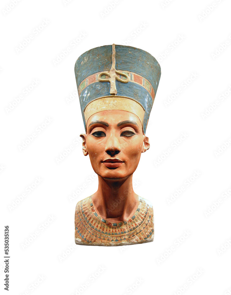 Ancient Egyptian bust of Nefertiti isolated - obrazy, fototapety, plakaty 