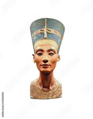 Ancient Egyptian bust of Nefertiti isolated