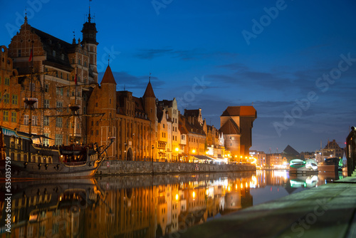 Picturesque summer evening panorama of the architectural pier of the Old Town GDANSK  POLAND