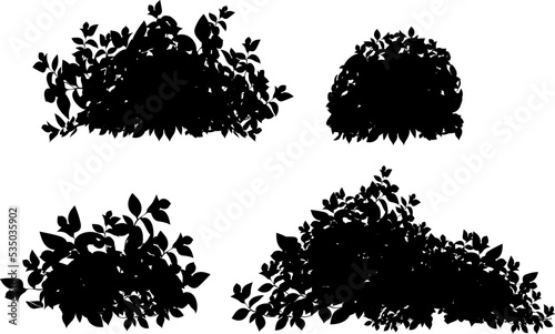 Set of ornamental black plant in the form of a hedge.Realistic garden shrub, seasonal bush, boxwood, tree crown bush foliage.For decorate of a park, a garden or a fence.
