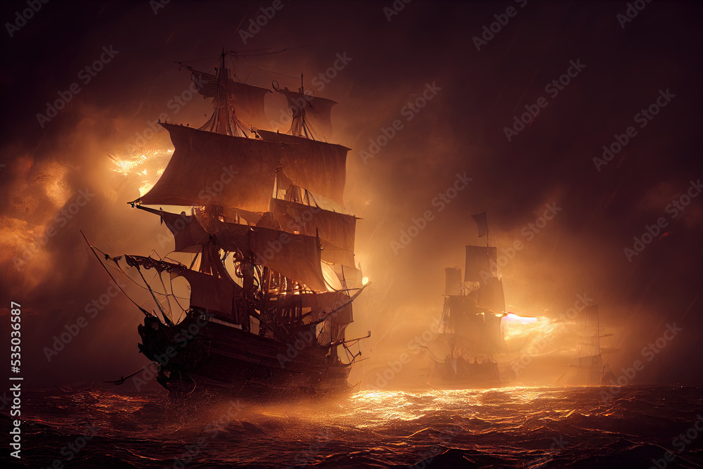 Obraz premium Fighting pirates ships
