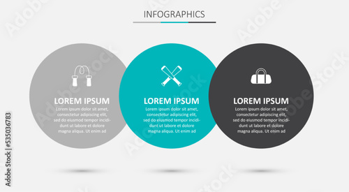 Set Crossed baseball bat, Jump rope and Sport bag. Business infographic template. Vector