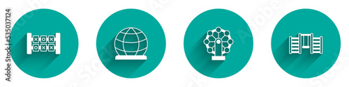 Set Education logic game, Playground climbing equipment, Ferris wheel and Swedish wall icon with long shadow. Vector