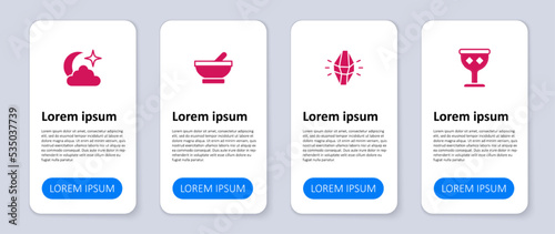 Set Medieval goblet, Magic stone, Witch cauldron and Moon and stars. Business infographic template. Vector