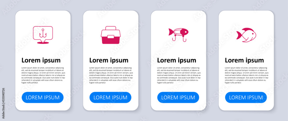 Set Fish, Fishing lure, Case or box for fishing and hook. Business infographic template. Vector Set Fish, Fishing lure, Case or box for fishing and hook. Business infographic template. Vector