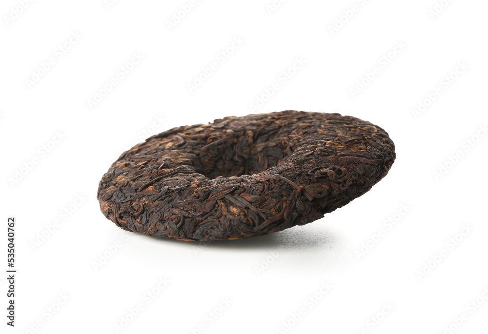 Dry pressed puer tea on white background Dry pressed puer tea on white background