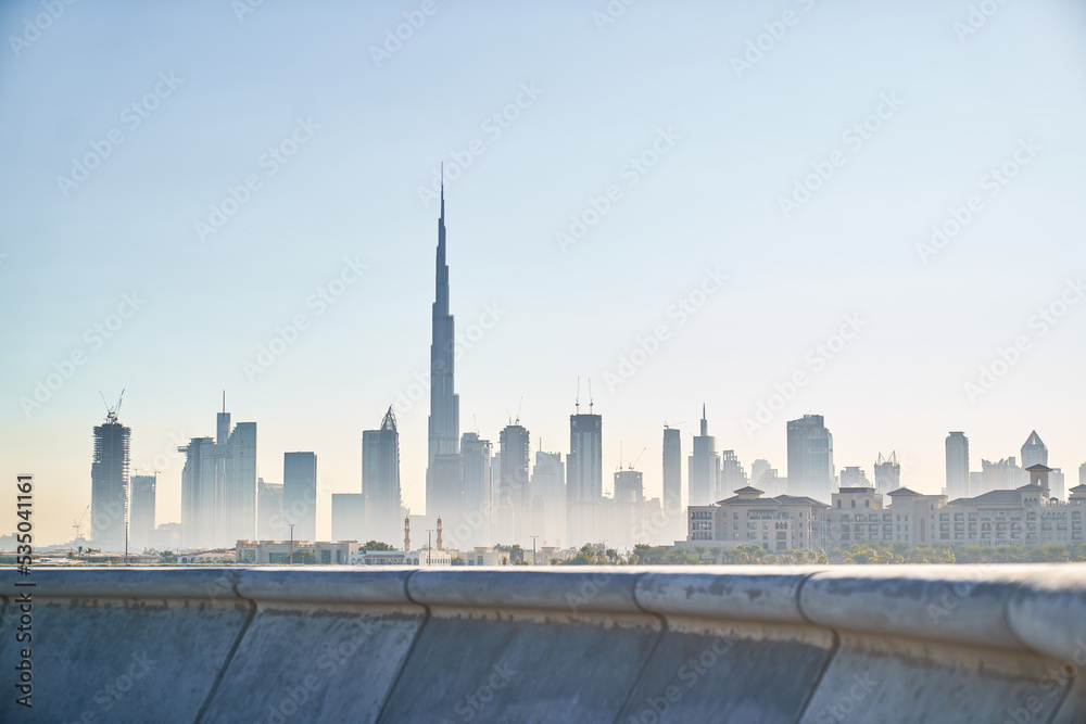 Dubai skyline view over concrete construction