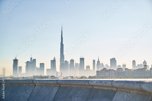 Dubai skyline view over concrete construction