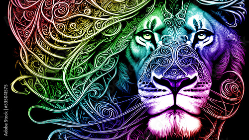 colorful and beautiful pride colors lion portrait in 4k