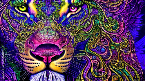 tiger head tattoo with psychedelic vibe